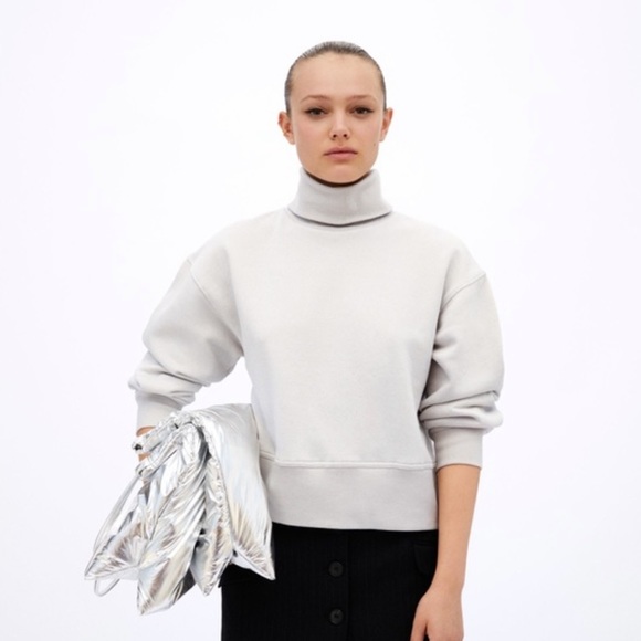 Zara Pale Grey Turtleneck Sweatshirt - Picture 2 of 7